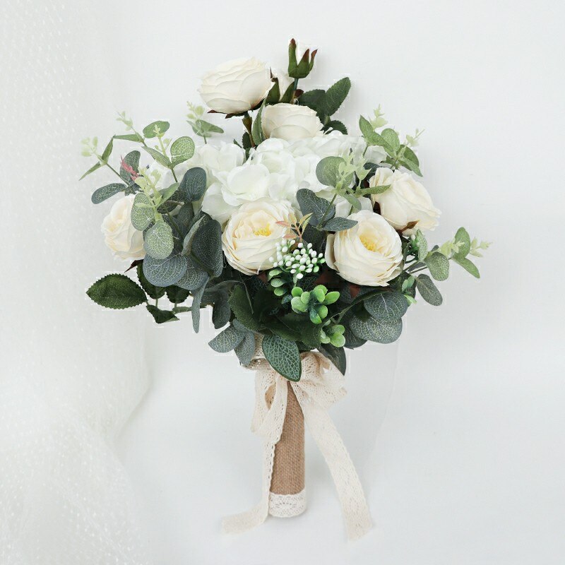 SESTHFAR Weiß Grün Pfingstrosen Rose Hochzeit Strauß Boho Künstliche Brautjungfern Hält Blumen Braut Eukalyptus Hand Strauß