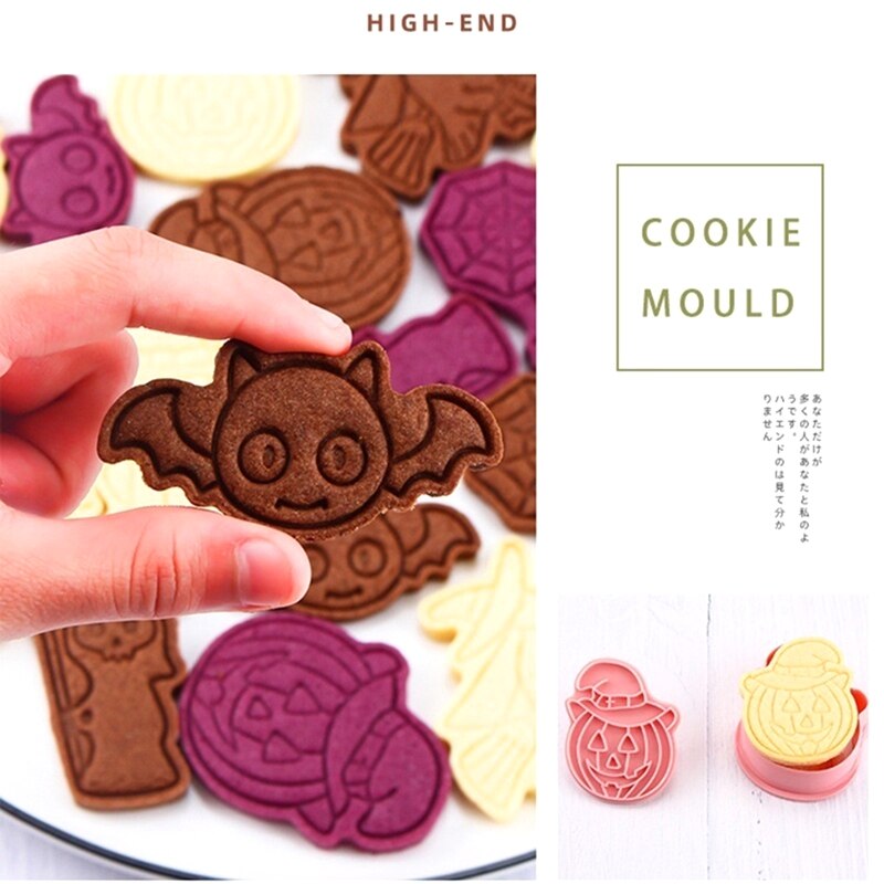 6 st/set halloween kakformar plast 3d tecknad pressbar kexform kakstämpel kök bakverk verktyg