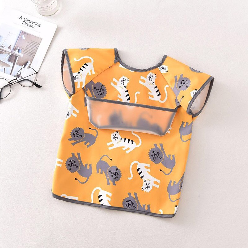 Cute Baby Bibs Short Sleeve Children Apron Waterproof Washable Clothing For Kids Baby Feeding Bibs: yellow