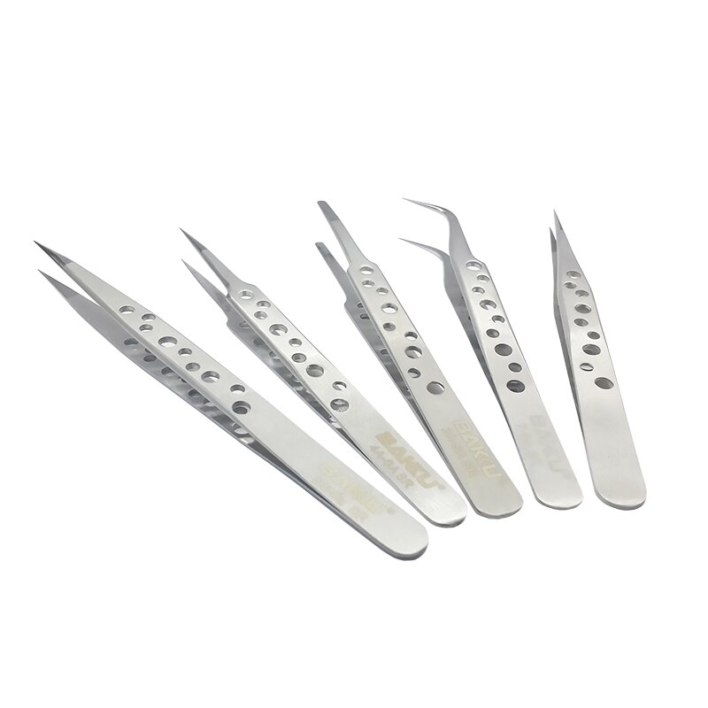 5pcs Tweezers of BAKU Hollow-Out , Ultra Rigidity Fine Point Anti-Static Stainless Steel Tweezers Set for iPhone Repair: 5pcs
