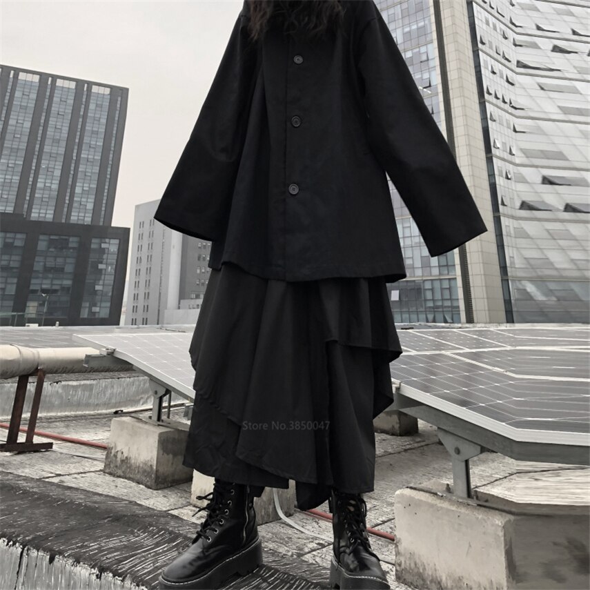 Kimono de estilo japonés para hombre y mujer, pantalón estilo Harem, Haori, Vintage, holgado, negro, cruzado, pierna ancha que combina con todo, disfraz Samurai