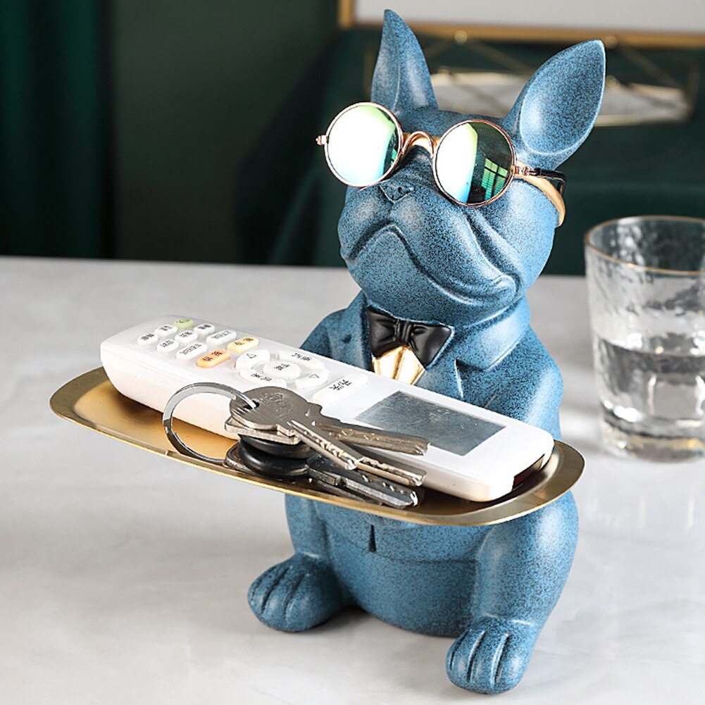 Nórdico francês bulldog escultura estátua do cão estátua de armazenamento jóias mesa decoração presente cinto placa óculos bandeja casa arte estátuas