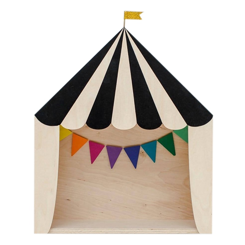 Ins Circus Wood House Storage Shelves Handmade Kids Bookends Wooden Ornaments Children Room Decoration Organization Wall Shelf: Black