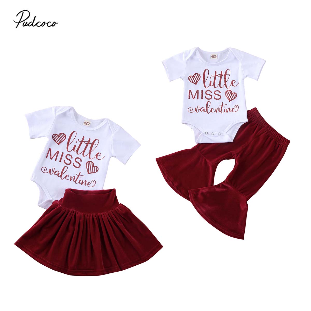 ropa de verano de bebé niño chico bebé chica de San Valentín ropa de manga corta mameluco de vaqueros pantalones de terciopelo pantalones de/falda 2 uds trajes