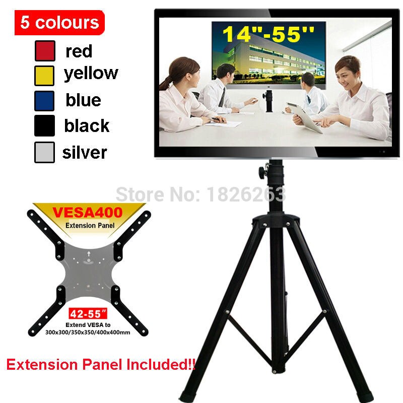 14-55" Movable Folding LCD TV Floor Stand TV Mount Cart Display Rack Full Motion TV Tripod Loading 50kgs Max.VESA 400x400mm