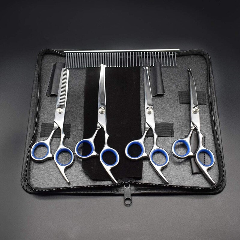 Hondentrimmer met ronde veiligheidspunten, trimset voor huisdieren, rechte schaar met kam voor honden en katten