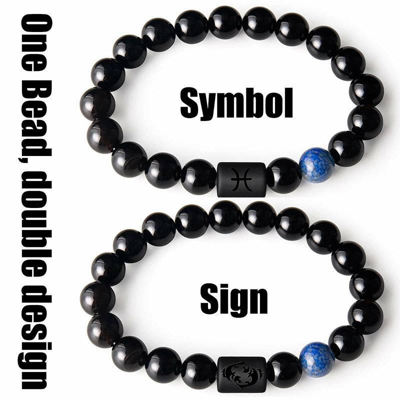 8mm naturlige svarte onykssteiner stjernetegn armbånd horoskop armbånd for kvinner menn vennskapssmykker