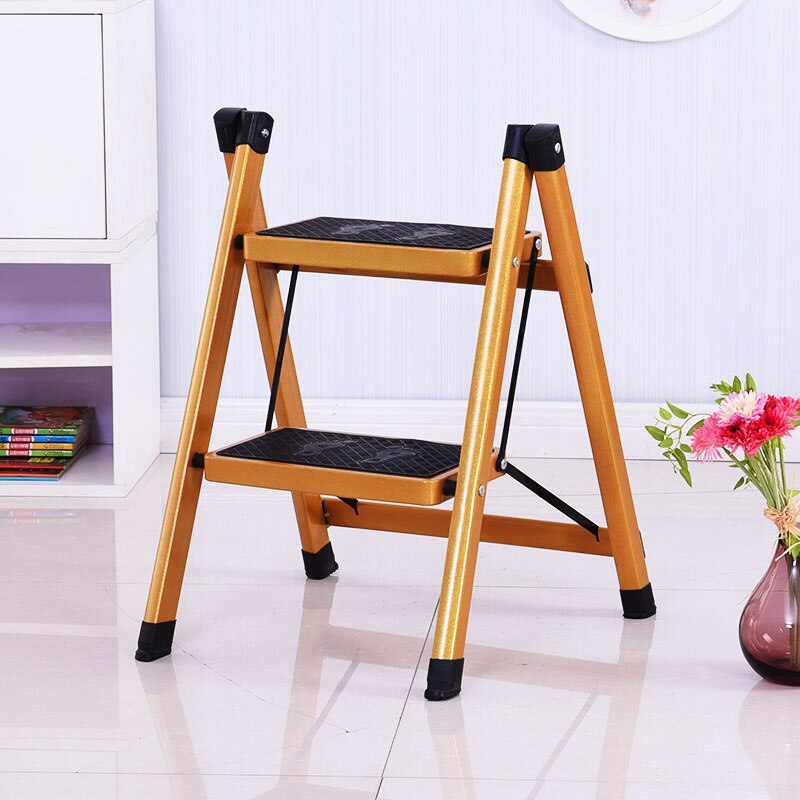 Multifunctional Anti- Slip Ladder 3 Tread Safe Step Ladder Portable Step Stools with Tool Tray Golden Color