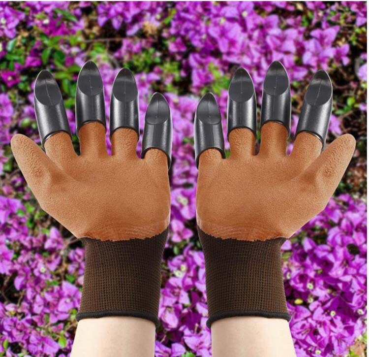 Guantes de jardinería protectores para plantar flores y plantas, impermeables, resistentes al desgaste, gruesos, para cepillar el suelo, transpirables: Brown double claws