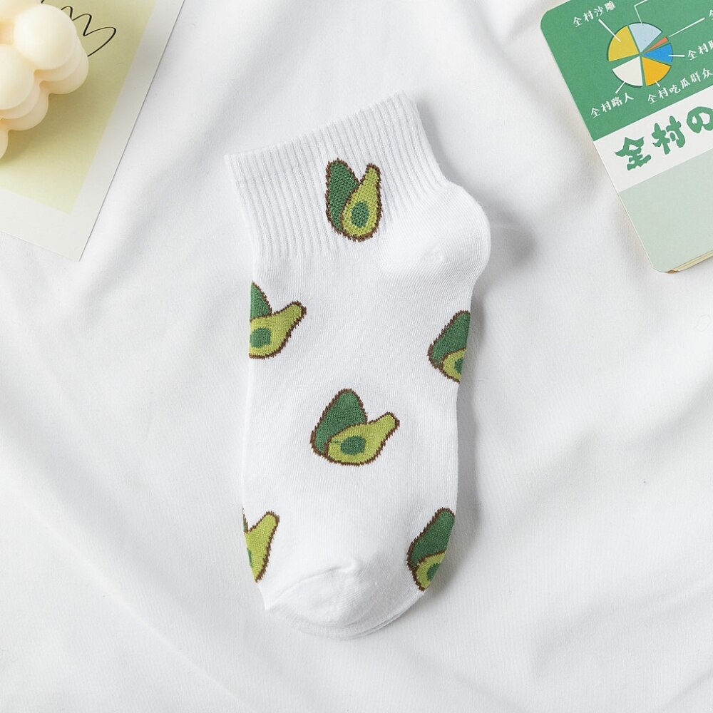 Women Socks Cotton Green Avocado Cartoon Fruit Ankle Socks Ladies Soft Cute Casual Girls Short Socks Boat Socks: color 5