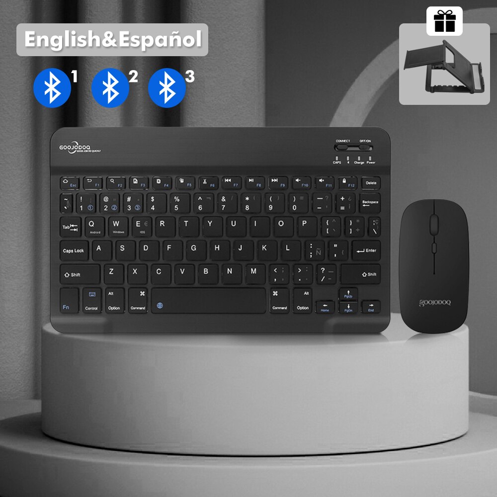 Teclado y ratón inalámbricos con Bluetooth, Combo de Teclado para iPad, Xiaomi, Samsung, Huawei, tableta Android, IOS y Windows: ES black