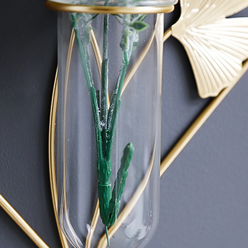 Metal Wall Vase Cylinder Flower Pot Gold Frame Wall Vase For Artificial Flower Glass Vase Wall Mount Flower Vase Home Wall Decor