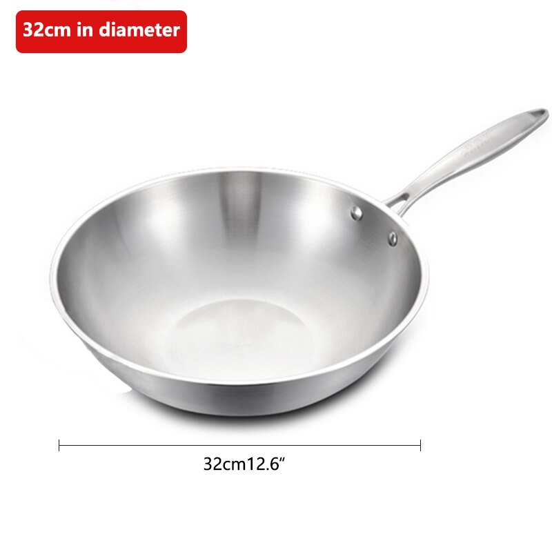 Coated Non-stick Wok,304 Stainless Steel wok pan Fry Pan Steel handle Cooking pots,kitchen Cookware: 32cm no ear