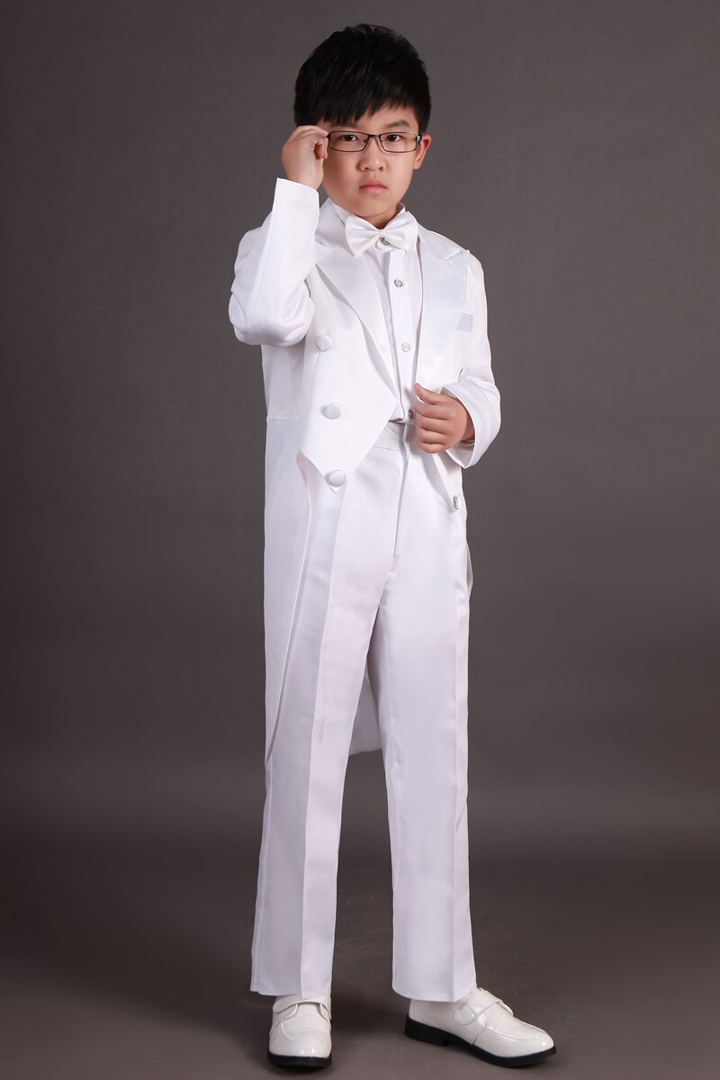 Black White Long Sleeve Tailcoat+Trousers Twinset Boys' Formal Clothes Set Dress Boys Suits Children Host Clothing Set