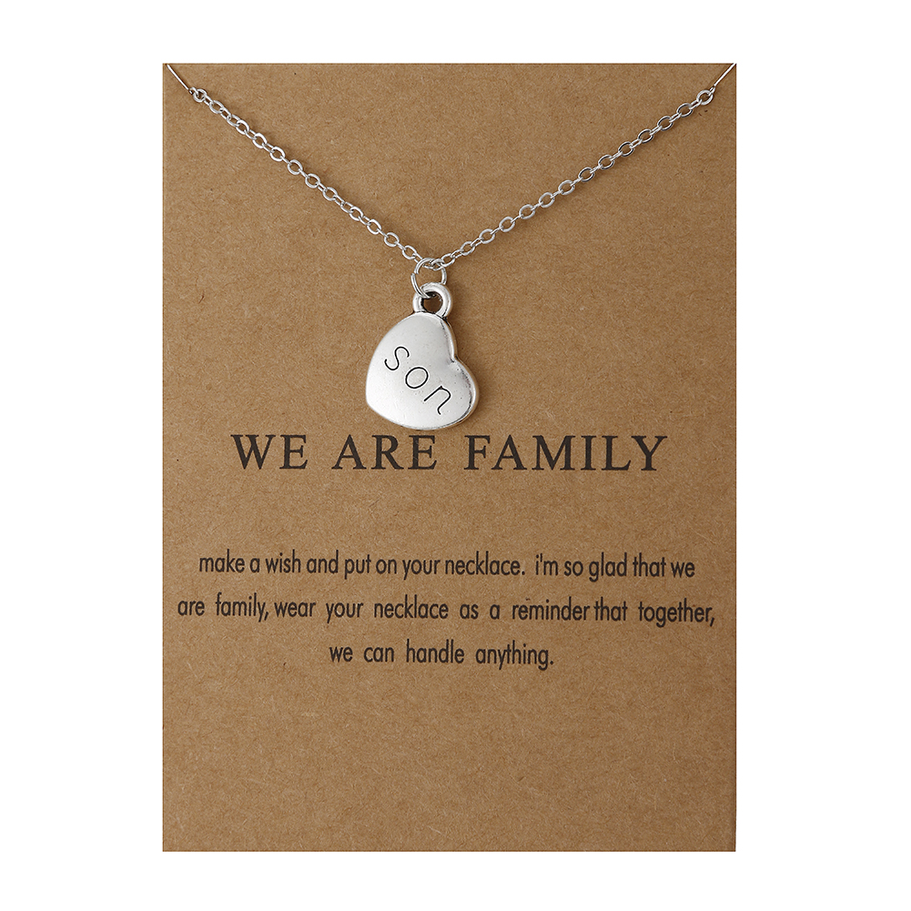 Heart Love We Are Family Tree Dad Mom Sister Members Alloy Pendant Necklace Jewelry: gold card son