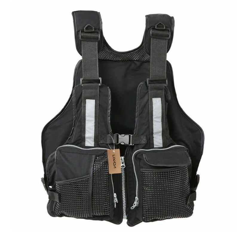 Adulte gilet de sauvetage solide réglable étanche aide à la flottabilité Nylon gilets de pêche voile pêche Kayak gilet de sauvetage unisexe X167G: grid  black