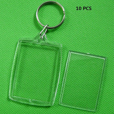 10 stks/partij Rechthoek Transparant Blank Acryl Insert Foto Fotolijst Met Sleutelhanger DIY Split Ring