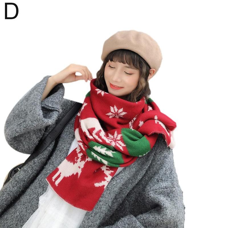 Christmas Pattern Long Scarf for Women Men Winter Knitting Warm Scarves Shawl Dual-use Scarfs Clothes Accessories foulard femme: D