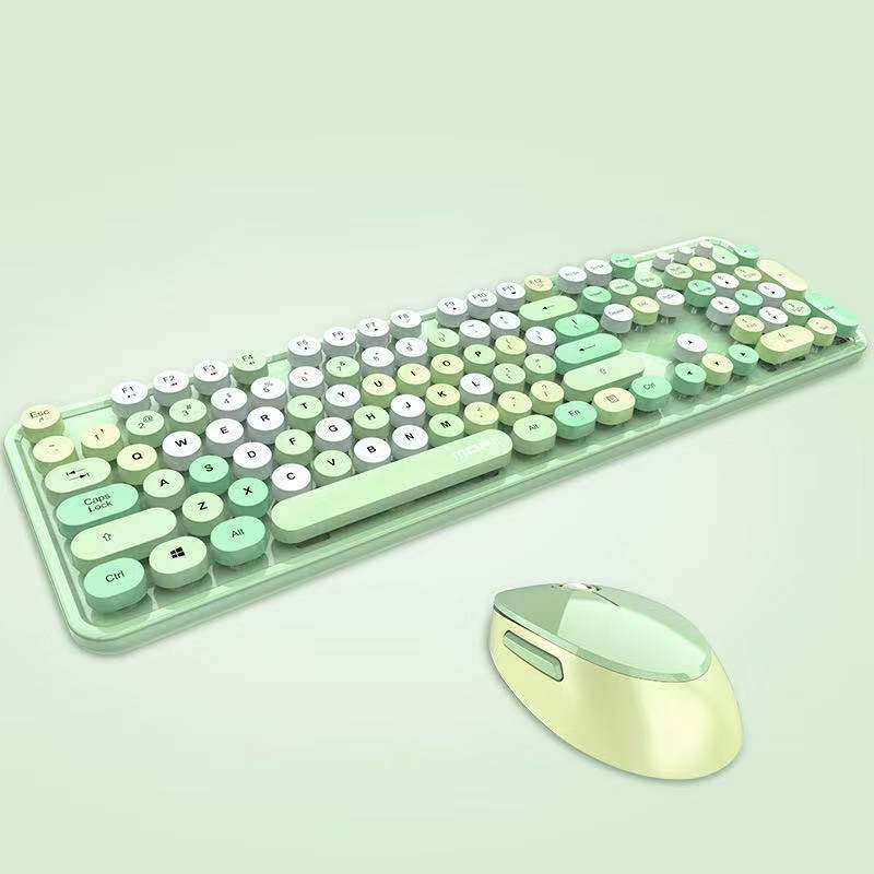 Cool red color wireless keyboard mouse color punk keyboard office: Mixed Green