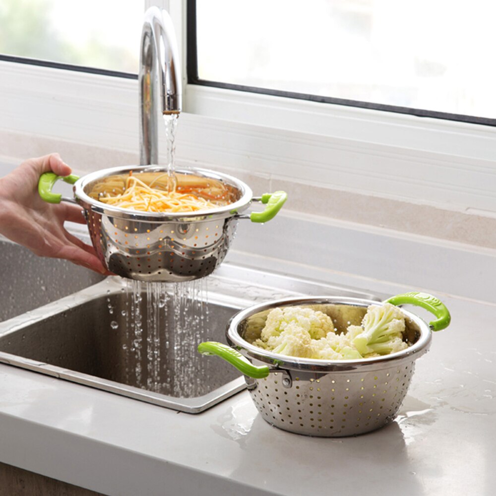 Stainless steel binaural washing basket kitchen Taomi basket Household panning basin drain basket fruit sink