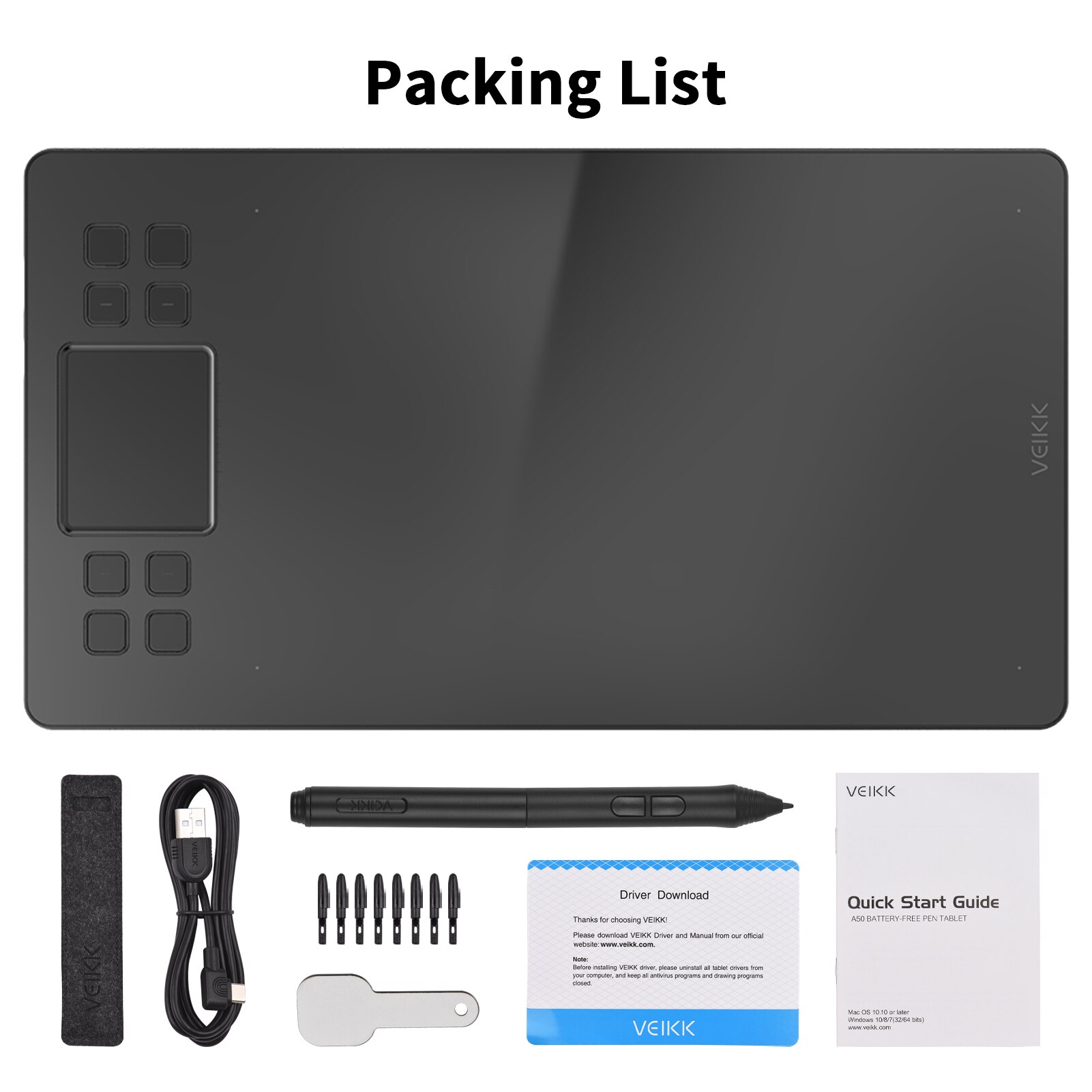 VEIKK A50 Graphics Drawing Tablet 8 Express Keys &amp; Gesture Touch-Pad 8192 Levels Pressure Art Graphics Tablet with Passive Pen: Default Title