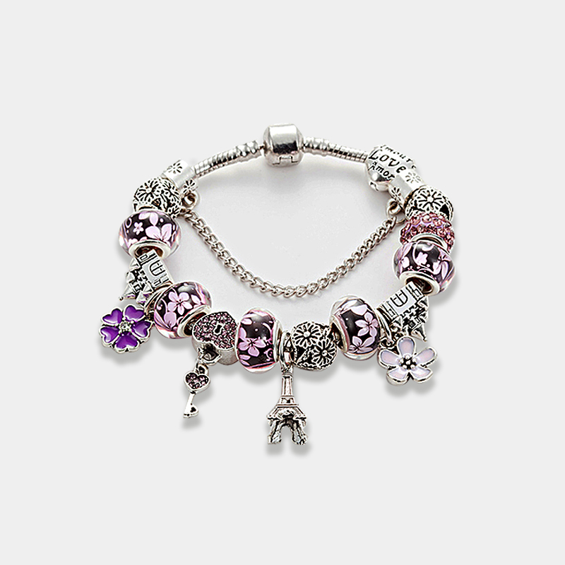 ANNAPAER Lock keys Charm Bracelet for Women Antique Silver Color Murano Glass Beads Fit Pan Bracelets Bangles DIY Jewelry B16008