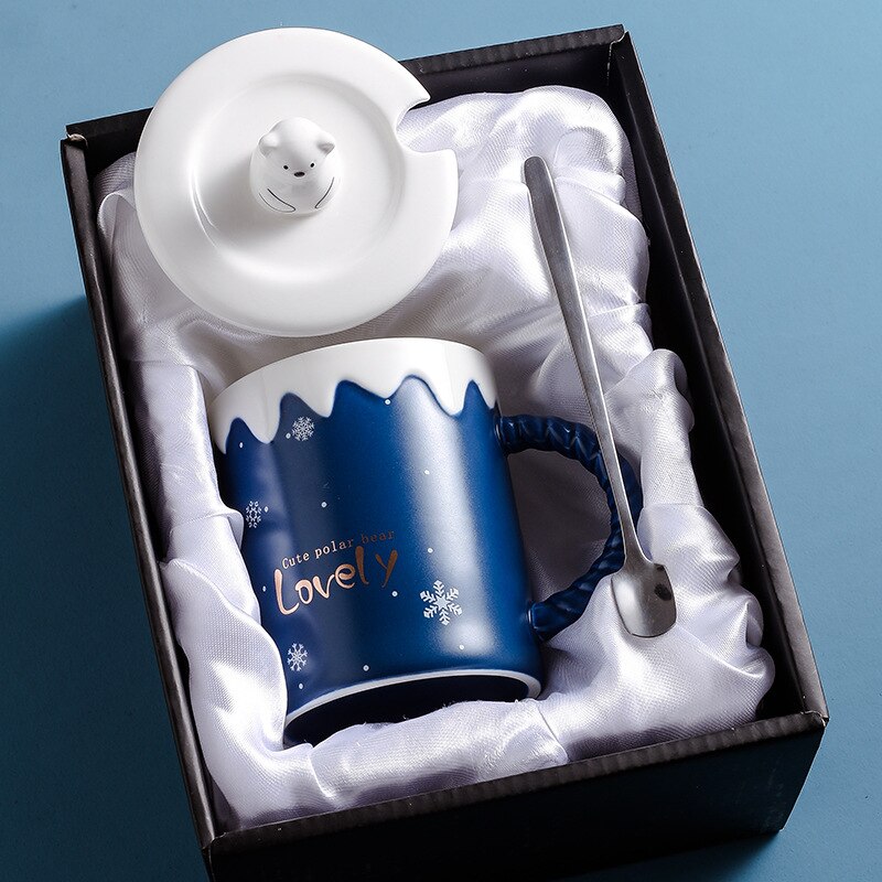 Leuke Ijsbeer Keramische Mok Met Deksel Lepel Koffie Cups Drinkware Koffie Thee Kopjes Student Melk Cup