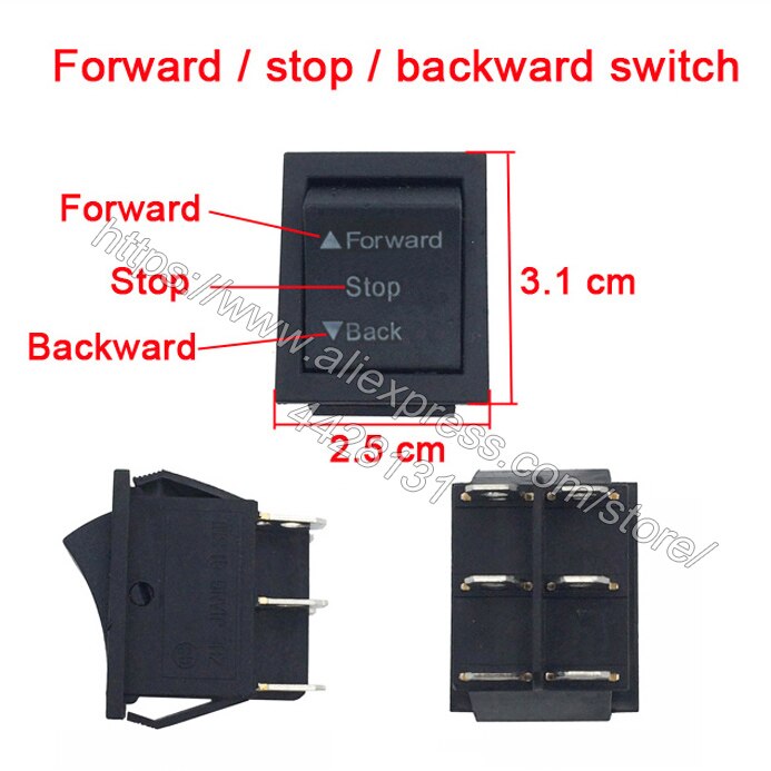 Interruptor de botón de coche eléctrico para niños, interruptor de encendido, alta velocidad/baja velocidad, manual/rc y interruptor de autoreinicio para coche de bebé: Forward Backward