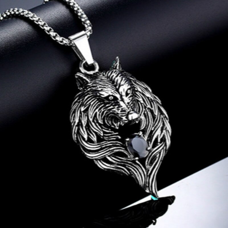 wolf head accessories titanium steel chain men's wolf tooth necklace domineering pendant popular necklace: black