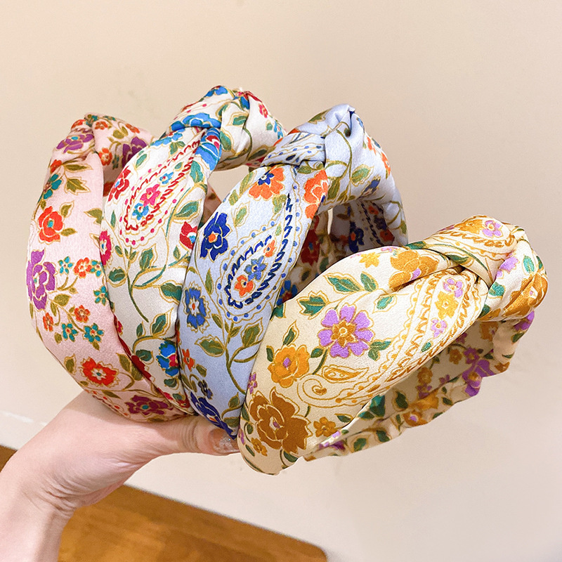 Hårbånd med stofknude til kvinder, piger, blomsterpandebånd, brede hårbånd, hårbøjle til kvinder, hovedbeklædning, hårtilbehør