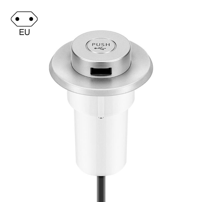 US/EU Plug Desk Hole Embedded USB Charger Lifting Hidden Extension Hub Adapter 1XCB: Silver EU