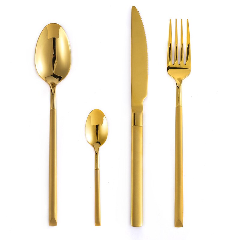 Spejl guld stål bestik sæt spisestel gaffel ske kniv sæt western restaurant rustfrit stål bordservice ske og gaffel sæt