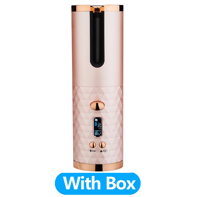 Auto Ceramic Wireless Curling Iron Hair Waver Tongs Beach Waves Iron Curling Wand Air Curler USB Cordless Automatic Hair Curler: Pink With Box