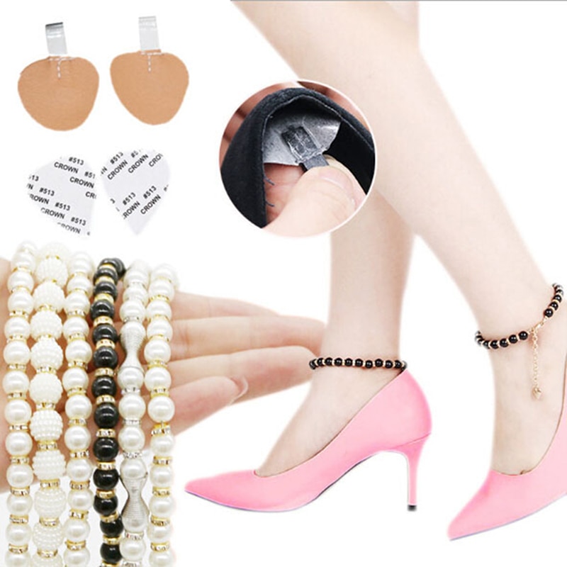 1 Paar Vrouwen Parel Hakken Band Schoen Riem Hoge Hakken Enkel Holding Losse Anti-Skid Bundel Tie Bandjes band Schoenen Decoratie