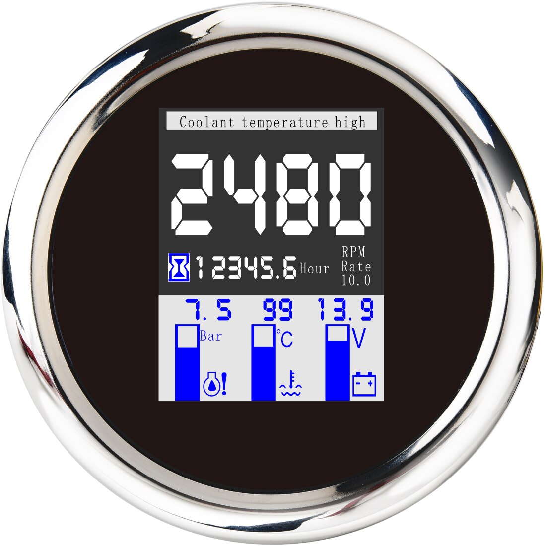 Merivene 85mm 4 in 1 monitoiminen mittari digitaalinen kierroslukumittari veden lämpötila öljynpaine 0 ~ 10 bar ja hälytys 9-32v