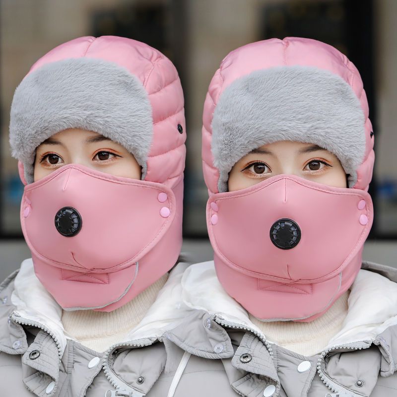 Fleece Hat Women Thickened Warm Ear Protection Cotton Hat Men's Fall/winter Outdoor Cycling Windproof Cold Hat: Pink