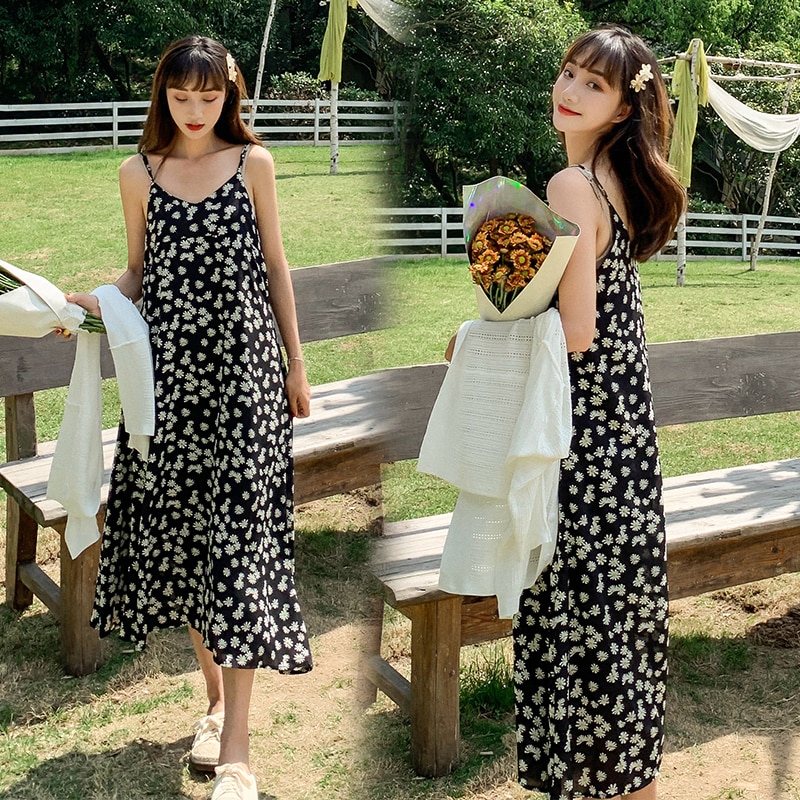 5717# Summer Maternity Nursing Sundress Floral Printed Breastfeeding Sling Dress for Pregnant Women Beach Pregnancy Cardigan Set