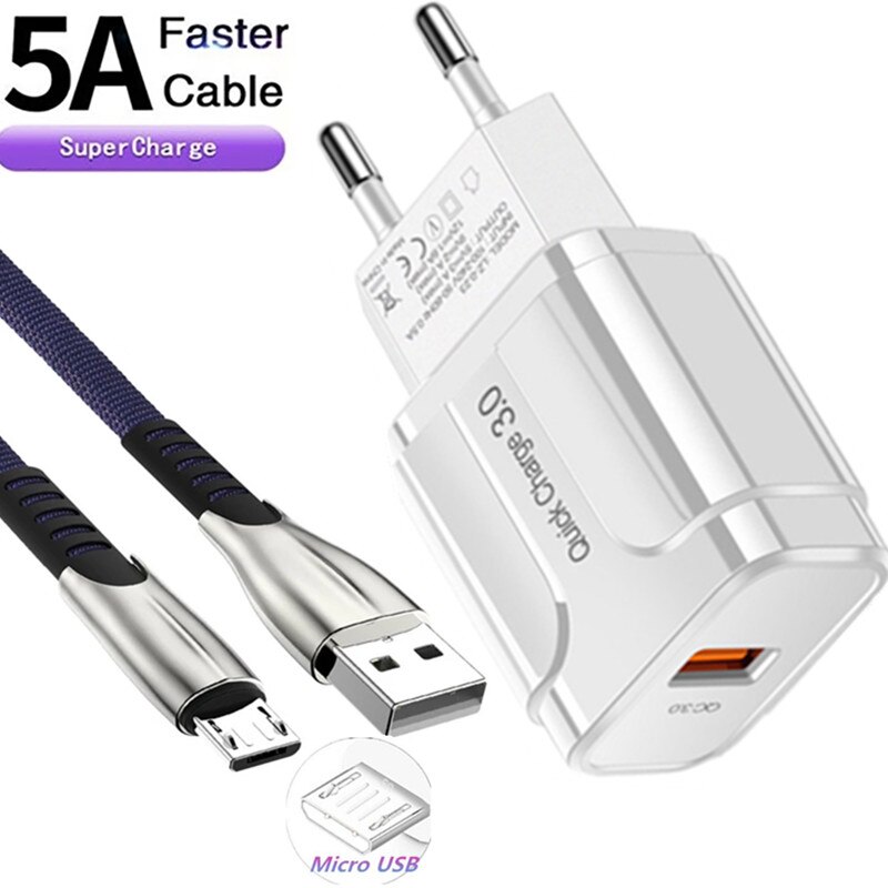 Kabel Micro USB ściany szybki Adapter ładowarka do telefonu komórkowego dla Samsung galaxy S3 S4 S6 S7 krawędzi A10 A3 A5 2016 J3 J5 J7 J4 A6 A7 2018: EU charger and cable