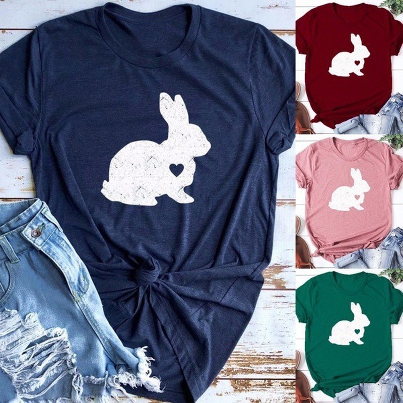 Konijn Bunny Print T Shirt Vrouwen Korte Mouw O Hals Losse T-shirt Zomer Vrouwen T-shirt Tops Camisetas Mujer