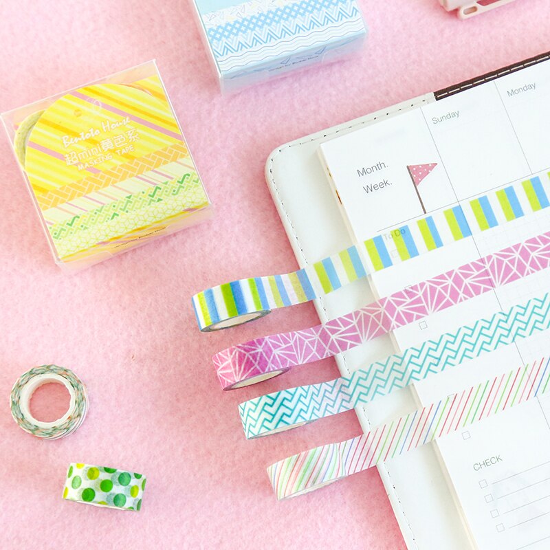 4 st super mini färg papper washi tejp 10mm spetspläd mosaik mönster maskeringstejper klistermärken hem diy konst dagbok dekoration  a6012