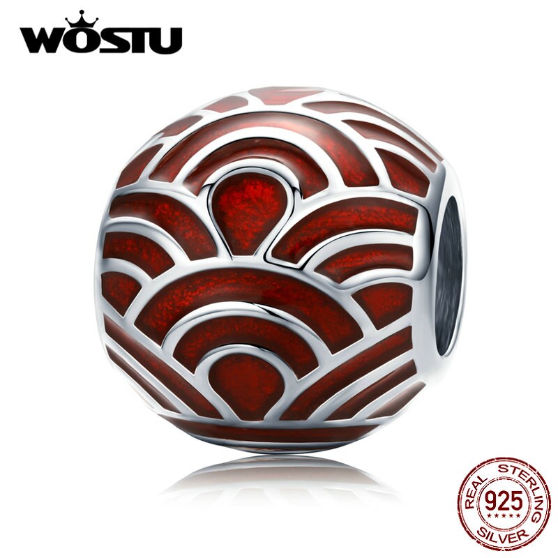 WOSTU 925 Sterling Silver Chinese Red Lantern Beads Lucky Charm Fit Original Bracelet Pendant Year Jewelry FNC133