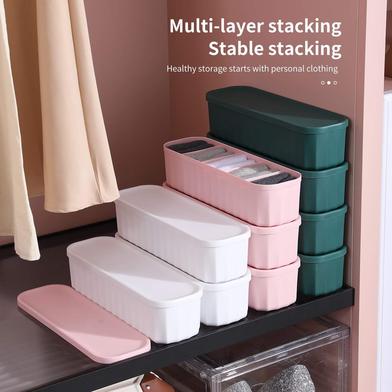 Boîte de rangement en plastique pour chaussettes, Type tiroir ménager, compartiment pour sous-vêtements, avec couvercle, boîte de tri de vêtements