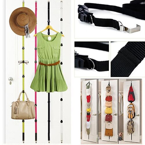 Adjustable Over Door Straps Hanger Hat Bag Coat Clothes Rack Organizer