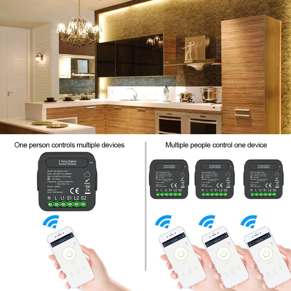 Tuya ZigBee Intelligent Switch Module Intelligent Home Electrical Appliance Conversion Module 2 Gang Lighting Switch Module