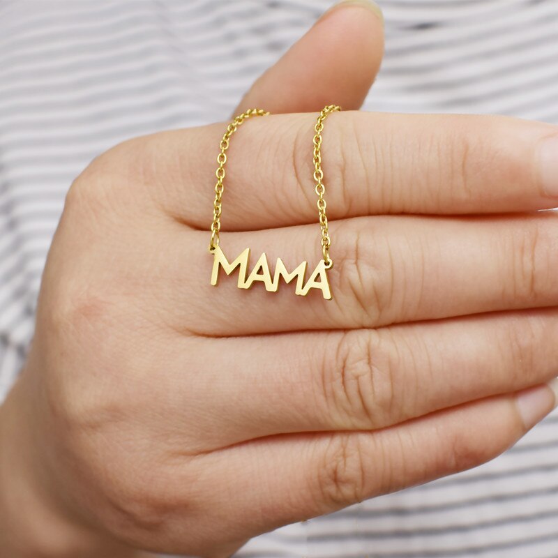 Mother&#39;s Day Letter MAMA Necklace Allergy Free Gold Plated 18 K Stainless Steel Non Tarnish Jewelry for Women Mom: Gold-5