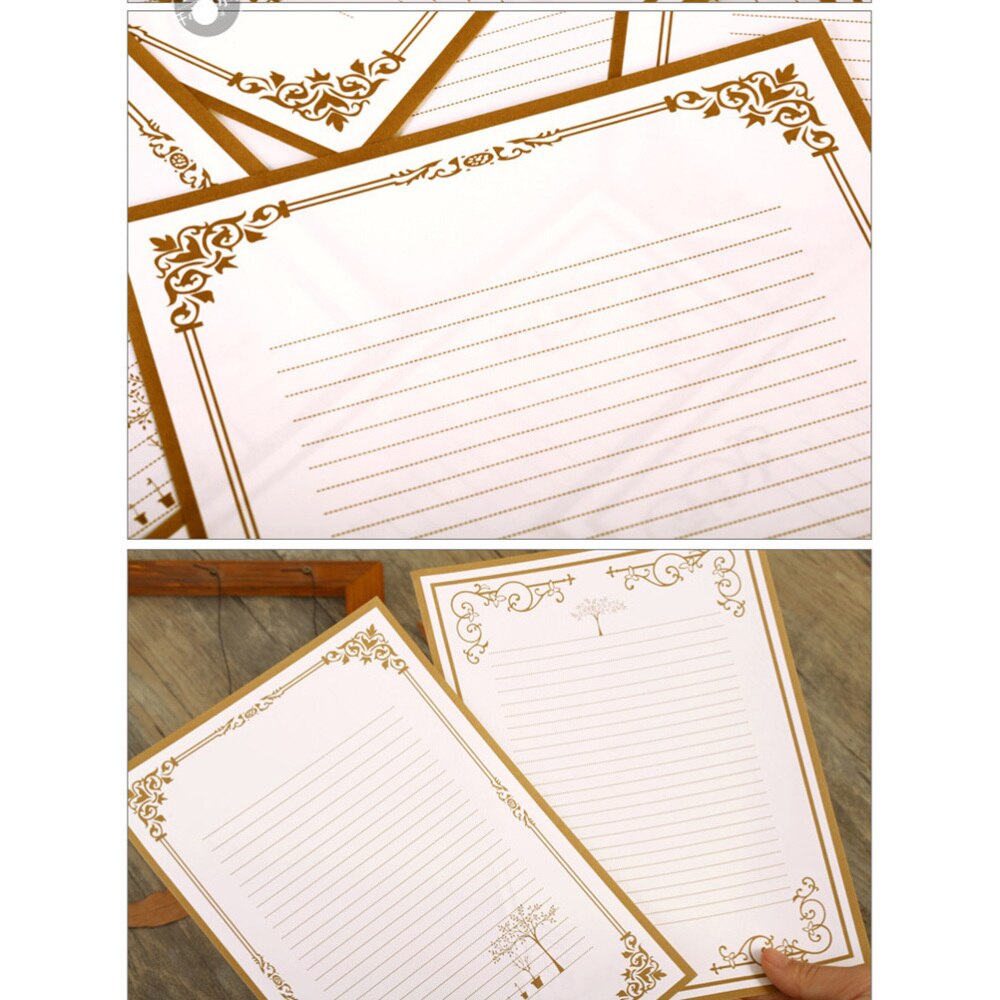 8Pcs Kraft Paper Retro Writing Paper Vintage Letter Paper Stationery Set (2 Patterns)
