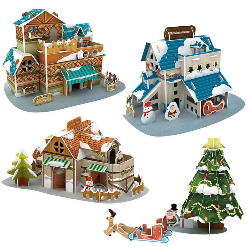 Carboard model 3d puslespil jul santa claus træ puslespil børn pædagogisk legetøj voksen samling jul