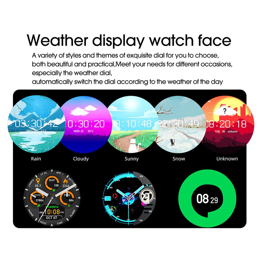 LEMFO montre intelligente fréquence cardiaque pression artérielle oxygène plein rond HD écran tactile 360*360 affichage météo Smartwatch affaires