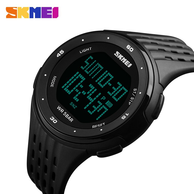 Skmei menn sport digitale klokker stor urskive ledet vise armbåndsur kronograf kalender bakgrunnsbelysning alarm relogio masculino 1219: Svart