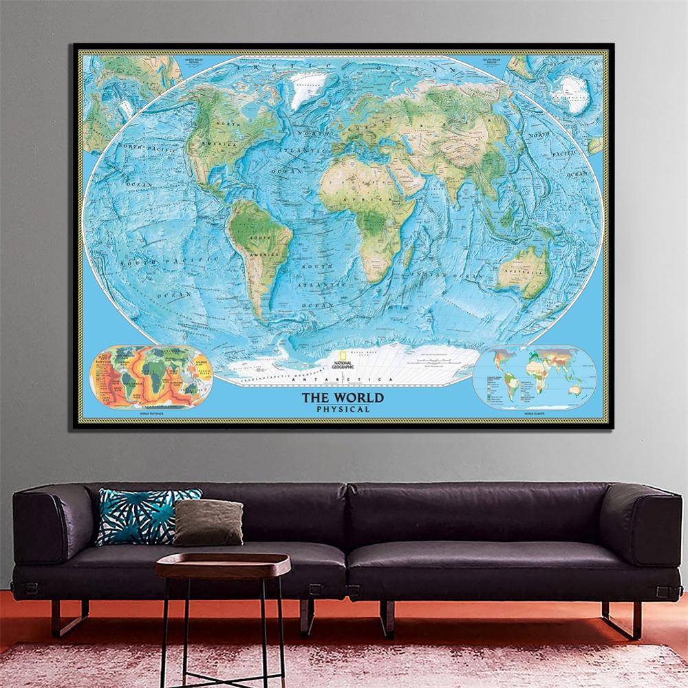 De Wereld Fysieke Kaart Met Wereld Tektoniek En Klimaat Hd National Geographic World Map Canvas Spray Schilderij Voor Muur Decor